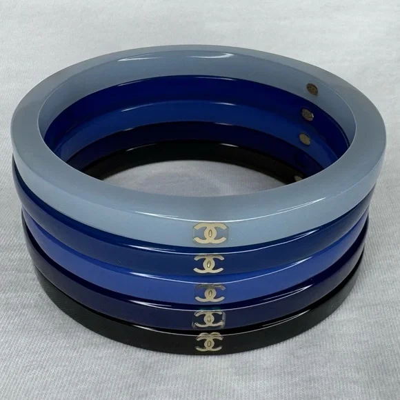 RARE Chanel Blue & Black Bangle Set - Picture 2 of 15
